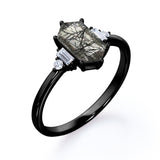 1.15 ct Hexagon Black Rutilated Quartz Five Stone Engagement Ring