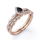 1.67 Carat Teardrop Lab Grown Black Diamond Infinity Engagement Ring With Wedding Band In White Gold