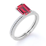 Perfect 1.25 Carat Lab Ruby and Diamond Bridal Ring Set in White Gold
