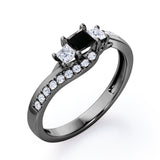 Trellis Three Stones 1 carat Princess Black Diamond Braided Engagement Ring in Rose Gold