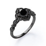 1.5 ct Round Lab Black Diamond Vintage Flower Engagement Ring