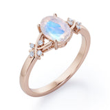 0.5 ct Oval Moonstone Clover Leaf Engagement Ring