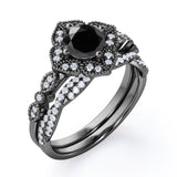 2 ct Round Lab Black Diamond Art Deco Wedding Ring Set