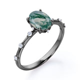 Tapered 0.6 Ct Oval Green Moss Agate Engagement Ring