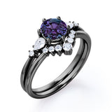 Five Stone 1.35 Carat Round Cut Lab Created Alexandrite And Diamond Tiara Style Bridal Set In White Gold