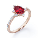 Snowflake 0.7 carat Pear Lab Ruby and Diamond Classic Engagement Ring in White Gold