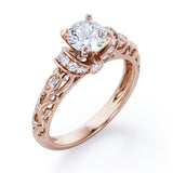 Classic Four Prong 0.45 Carat Round Cut Diamond Art Deco Engagement Ring In Rose Gold
