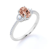 1.25 Carat Oval Cut Peach Morganite and Diamond Engagement Ring in 10k Rose Gold Elegant Ring