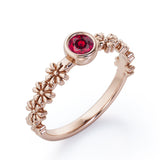 Flower Field 0.5 carat Round Lab Ruby Solitaire Nature-Inspired ring in Rose Gold