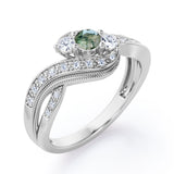 Double Milgrain Curve Infinity 0.7 carat Round Green Moss Agate and Moissanites Engagement Ring in Black Gold