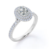 Huge Double Halo 1.50 Carat Oval Shaped Moissanite and Diamond Antique Engagement Ring in White Gold