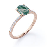 1.25 ct Oval Cut Green Moss AgatePave Engagement Ring