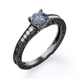 0.45 Ct Round Salt and Pepper Diamond Art Deco Engagement Ring