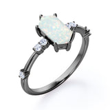 Asymmetric Six Prong 1.10 Carat Hexagon Cut Fiery Opal And Diamond Seven Stone Engagement Ring In Rose Gold