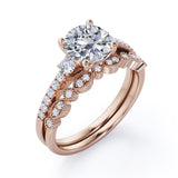 Pave 1.5 Carat Round Cut Moissanite Wedding Ring Set