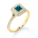 Timeless 1.65 Carat Princess Cut Lab Created Alexandrite And Diamond Double Halo Engagement Ring In White Gold