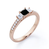 1.25 Carat Princess Cut Lab Grown Black Diamond Three Stone Trilogy Engagement Ring In White Gold