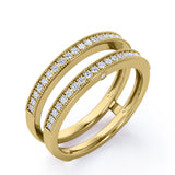 Milgrain Decorated Dual Band - 0.3 TCW Round Cut Diamond - Scalloped Pave Channel Wedding Band - 10K White Gold