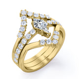 Double Kite Shape 0.8 carat Kite Moissanite and Diamond Trio Ring Set in White Gold