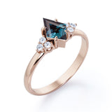 Asymmetric Bezel Set 1 Carat Kite Shaped Lab Created Alexandrite And Diamond Seven Stone Engagement Ring In White Gold