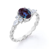 1.35 Carat Oval Cut Lab Created Alexandrite And Diamond Seven Stone Engagement Ring In White Gold