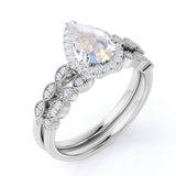 1.75 ct Pear Rainbow Moonstone Art Deco Bridal Set
