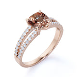 1.25 Carat Cushion Cut Peach Morganite and Diamond Engagement Ring in 10k Rose Gold Art Deco Ring