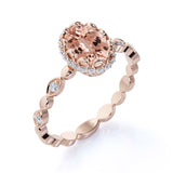 Elegant 1.25 Carat Oval Cut Peach Morganite and Diamond Engagement Ring in 10k Rose Gold for Women