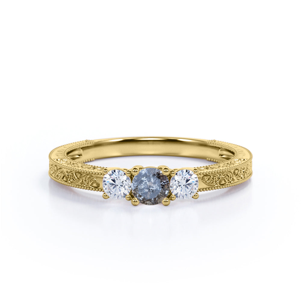 Vintage 0.40 Ct Round Cut Salt and Pepper Diamond Engagement Ring