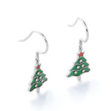 Christmas Tree Certified Lab Diamond Enamel Wire Hook Earrings in 18K White Gold Plating over Silver
