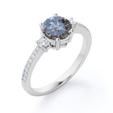 Pave 0.75 Ct Round Cut Salt and Pepper Diamond Engagement Ring