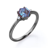 Trillion Geometric 1.05 Carat Hexagon Cut Lab Created Alexandrite And Diamond Three Stone Engagement Ring In White Gold