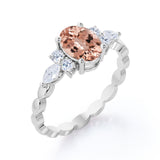 Twisted Rope Shank 1 carat Oval Morganite Engagement Ring in White Gold