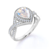 1.5 ct Teardrop Moonstone Halo Engagement Ring