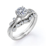 Vintage 1.5 Carat Round Cut Moissanite Bridal Set