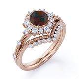 Tiara 1.40 Ct Round Cut Lab Created Black Opal Bridal Set