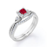 Halo 0.85 TCW Princess Lab-Created Ruby Infinity Wedding Set