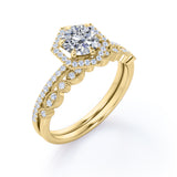 Certified 1 Ct Round Lab Diamond Art Deco Wedding Ring Set