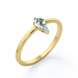 Striking 1 carat Solitaire Kite Shape Moss Agate Engagement Ring in Black Gold