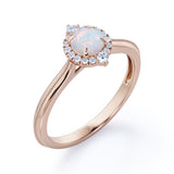 Vintage Beaded 1.15 Carat Round Cut White Fiery Opal And Diamond Halo Engagement Ring In Rose Gold