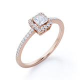 Pave 1 Carat Princess Cut Moissanite Halo Engagement Ring
