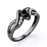 Distorted Unique Twisted Rope 0.6 carat Round Black Diamonds Promise Ring in Rose Gold