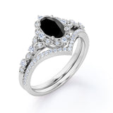Antique Artdeco 1.25 Oval cut Lab Black Diamond Wedding Bridal Set in Rose Gold