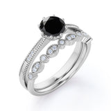 Vintage design 1.50 Carat Round cut Lab Black Diamond Wedding Set for Women in Rose Gold