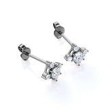 Dainty Sunburst 1.15 Carat Round Certified Moissanite and Diamond Shared Prong Stud Earrings in Yellow Gold