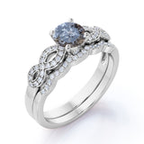 0.85 Ct Round Cut Salt and Pepper Diamond Twisted Wedding Ring Set