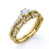 Fashionable 1.25 carat Round Moissanite and Diamond Bridal Ring Set in White Gold - Proposal Ring