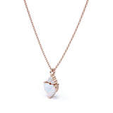 Delicate 1.05 Carat Heart Shaped Ethopian Opal and Diamond Three Prong Pendant Necklace In White Gold For Her.