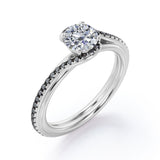 Overlay Double Banded - 1.25 TCW Round Cut Moissanite with Lab Created Black Diamond - Tension Pave Engagement Ring in White Gold