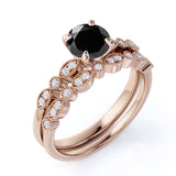 Affordable pair 1.50 Carat Lab Black Diamond Antique Wedding Ring Set in White Gold